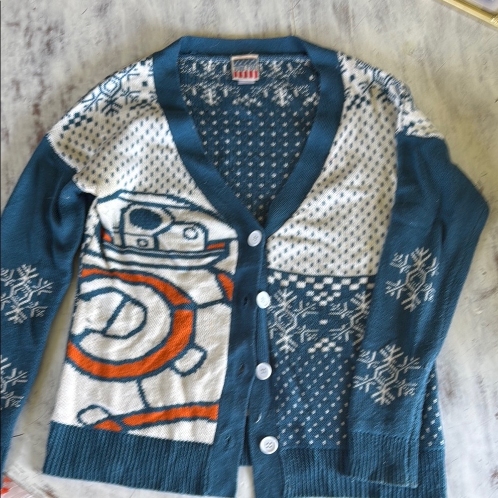 Junk Food Clothing BB8 Blue and White Cardigan
